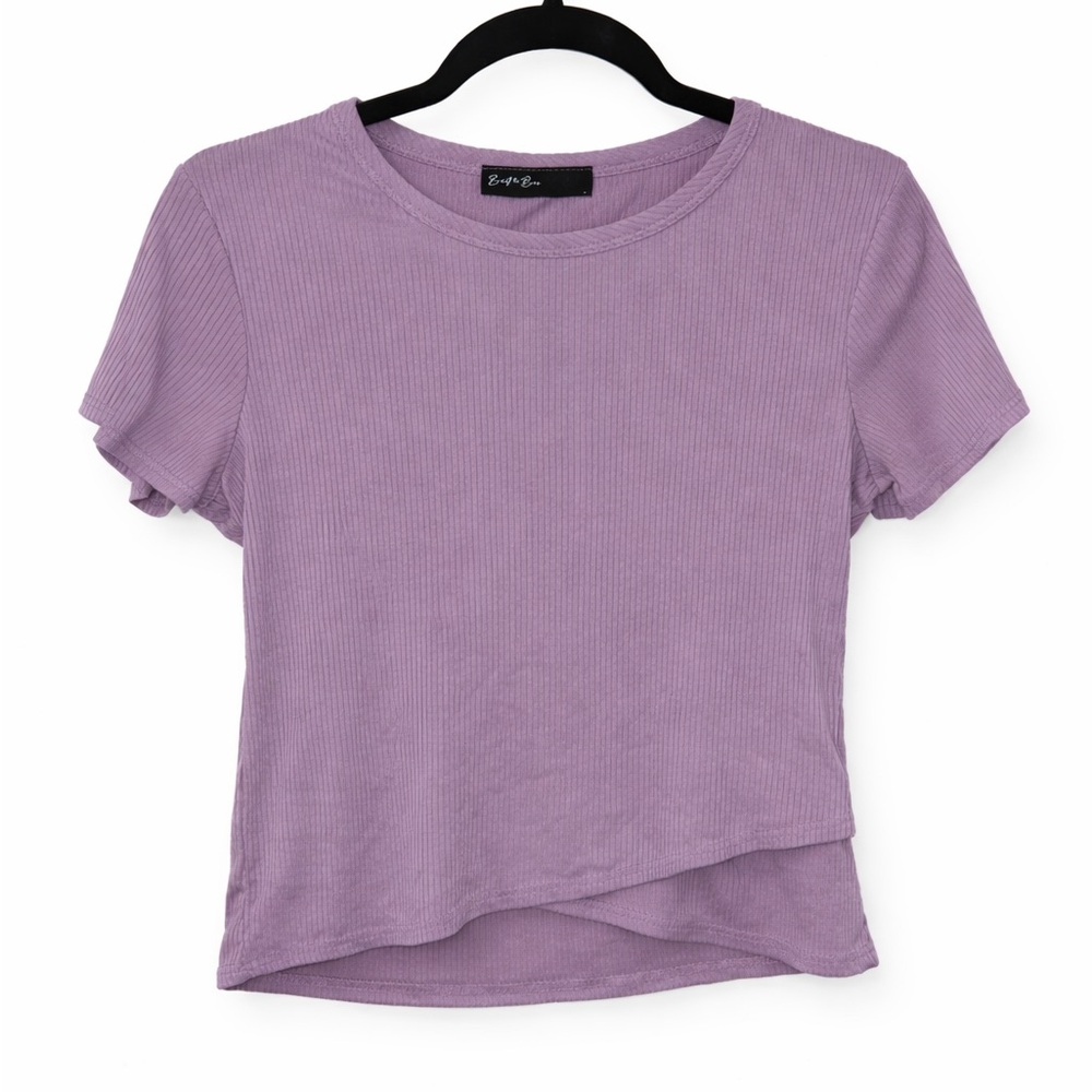 Ribbed Layered Hem Crewneck Tee in Lavender